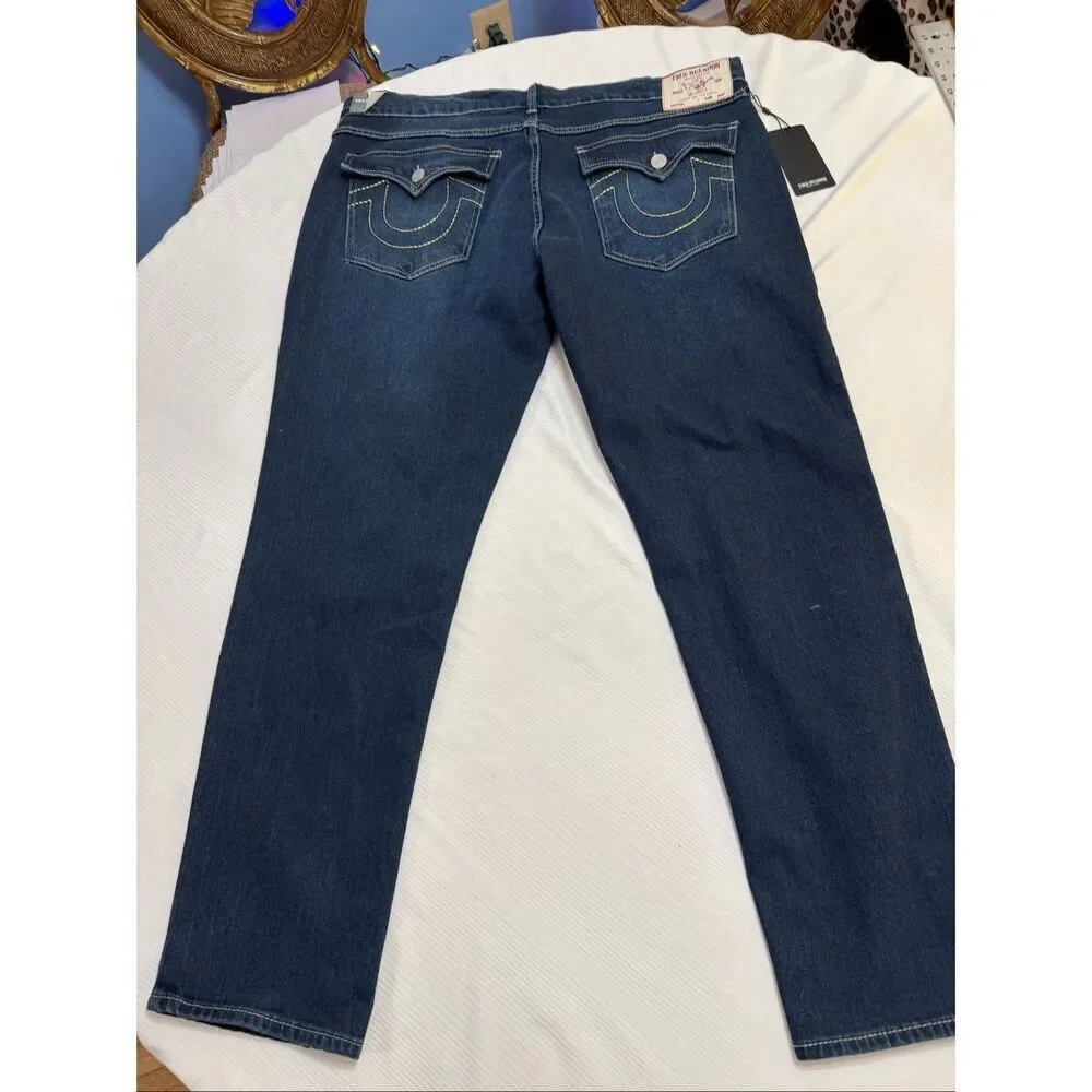 NWT True Religion Geno Relaxed Slim Dark Oak Wash Denim Jeans Size 40 X 32 New